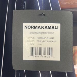 NWT Norma Kamali True Navy Pinstripe Single Breasted Maxi Blazer Coat
